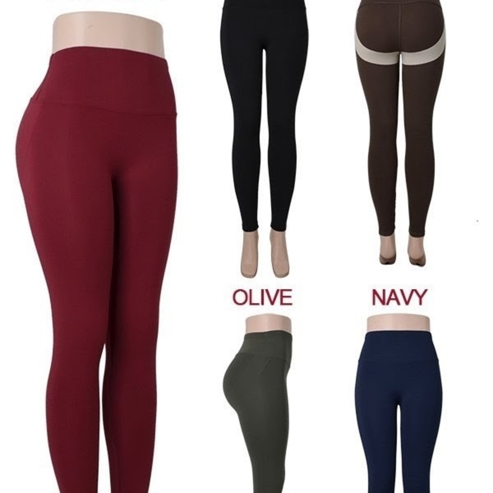 Women's High-Waisted Leggings - Burgundy, Black, Olive, Navy, Brown